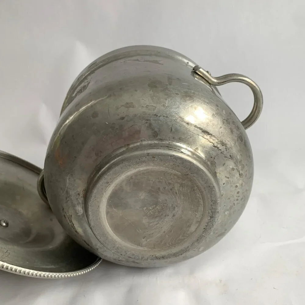 Vintage Buenilum Pyrex Ice Bucket Metal & Wood Handle Glass Lined